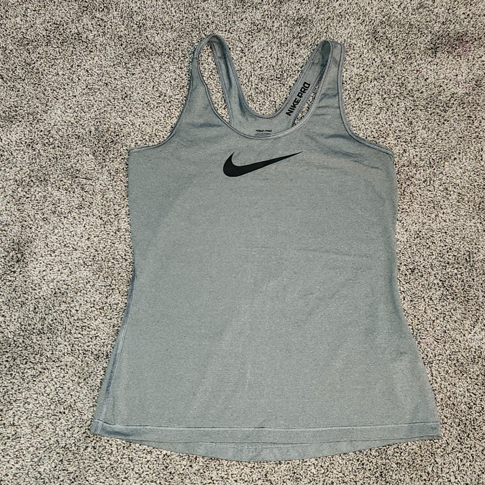 Womens Nike Pro Dri-Fit gray athletic racerback tank top. MEDIUM